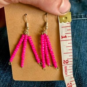 Pink Seed Bead Tassel Earrings